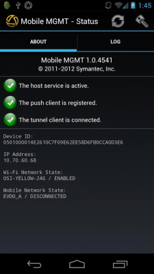 Screenshot of the application Symantec Mobile Management - #1