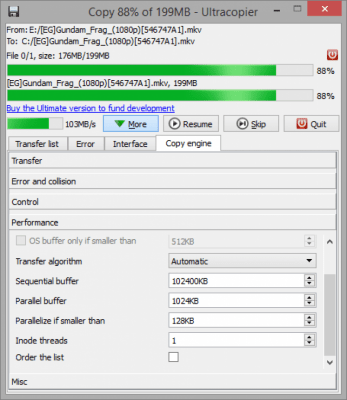Screenshot of the application Ultracopier Free - #3
