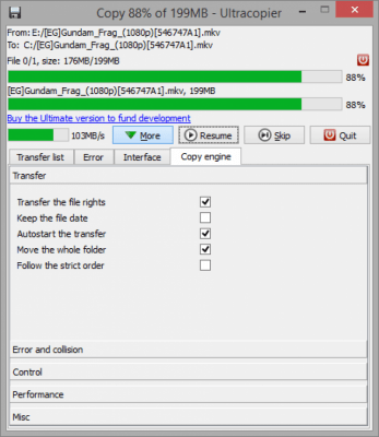 Screenshot of the application Ultracopier Free - #4