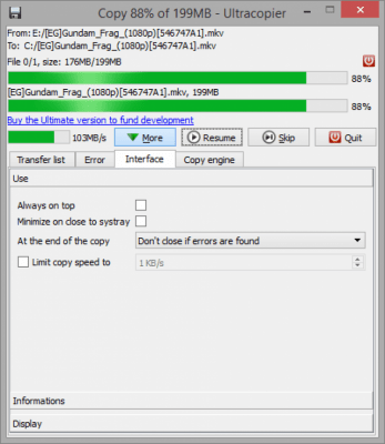 Screenshot of the application Ultracopier Free - #7