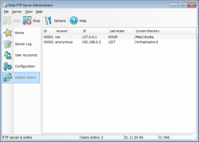 Screenshot of the application Solar FTP Server - #2