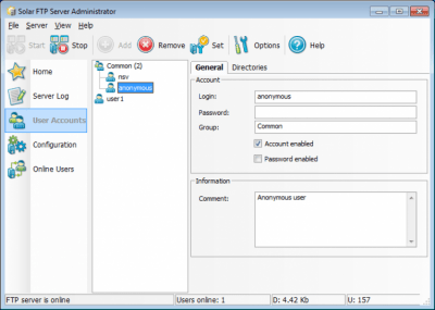 Screenshot of the application Solar FTP Server - #3