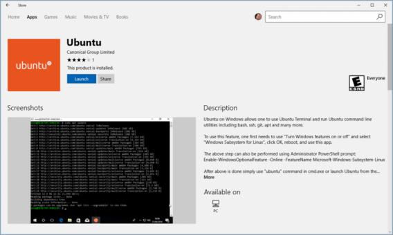 Ubuntu is available for download from the Windows Store