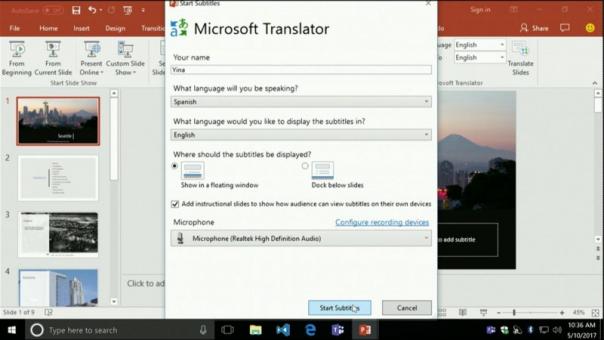 PowerPoint has an on-the-fly translation feature